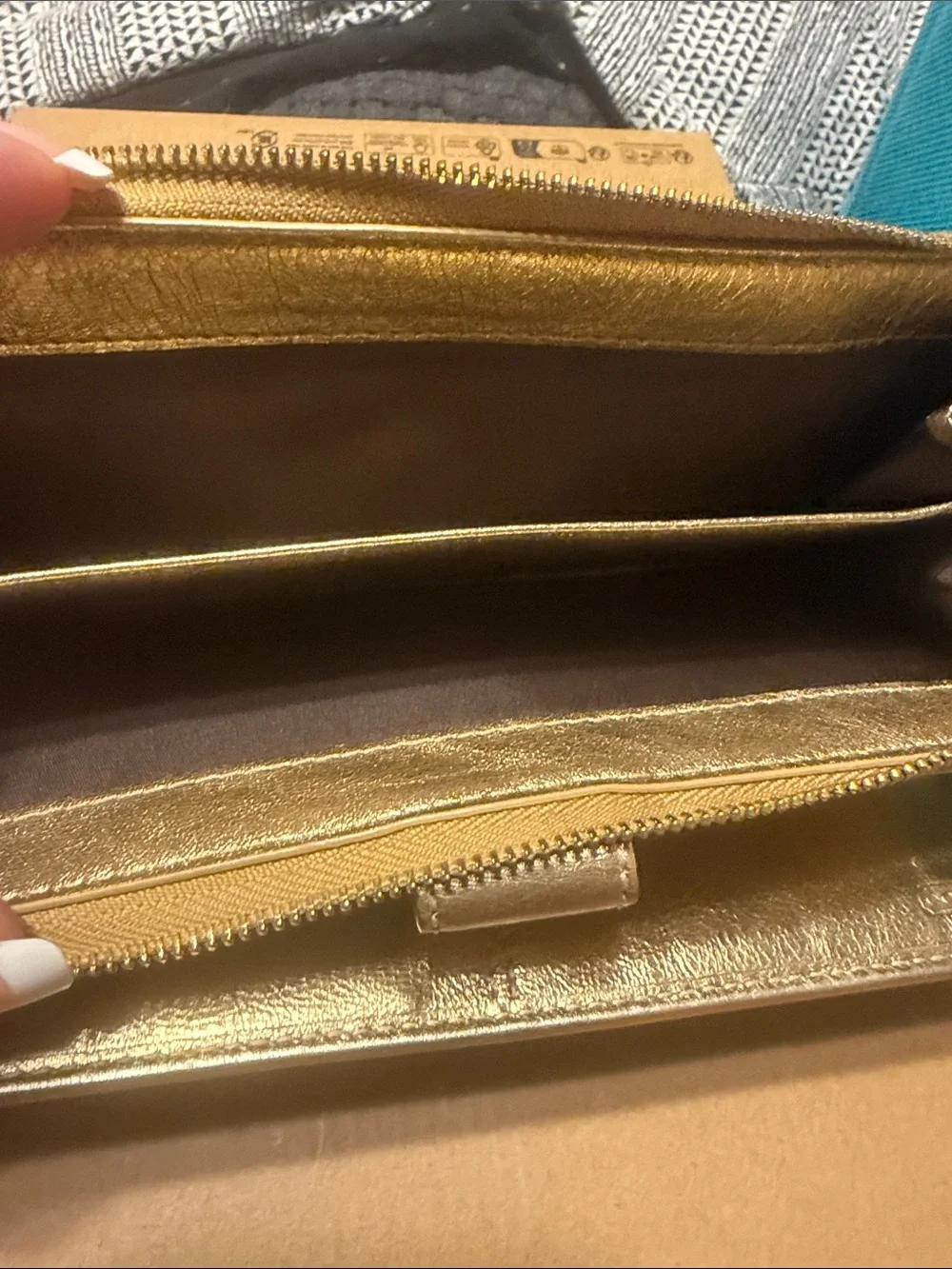 Coach Metallic Gold & Tan Signature Snap Wallet